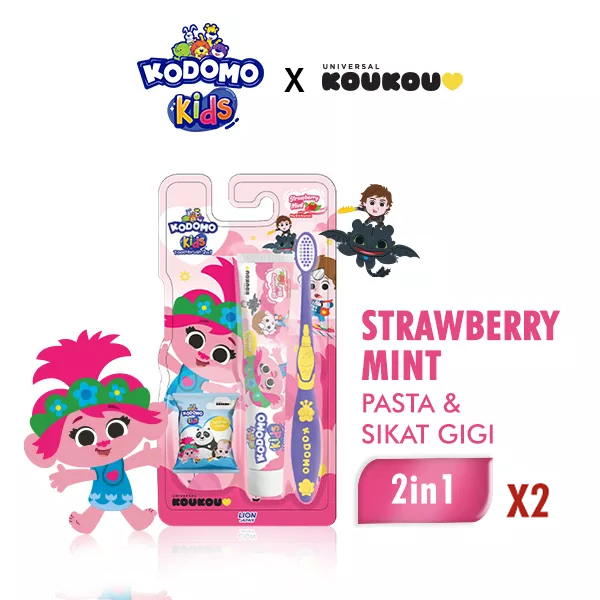[Paket isi 2] KODOMO Sikat Gigi 2 IN 1 Pro Kids Madagascar - Random Design/Color