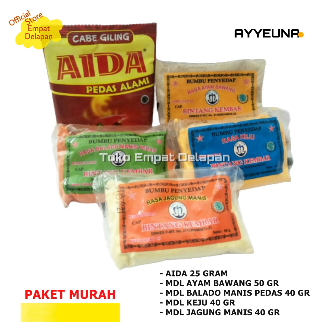 Paket Murah Bumbu Aneka Rasa Cabai Aida Ayam Bawang Balado Manis Pedas Jagung Manis atom bumbu rasa balado / manis pedas / bumbu penyedap rasa balado manis pedas