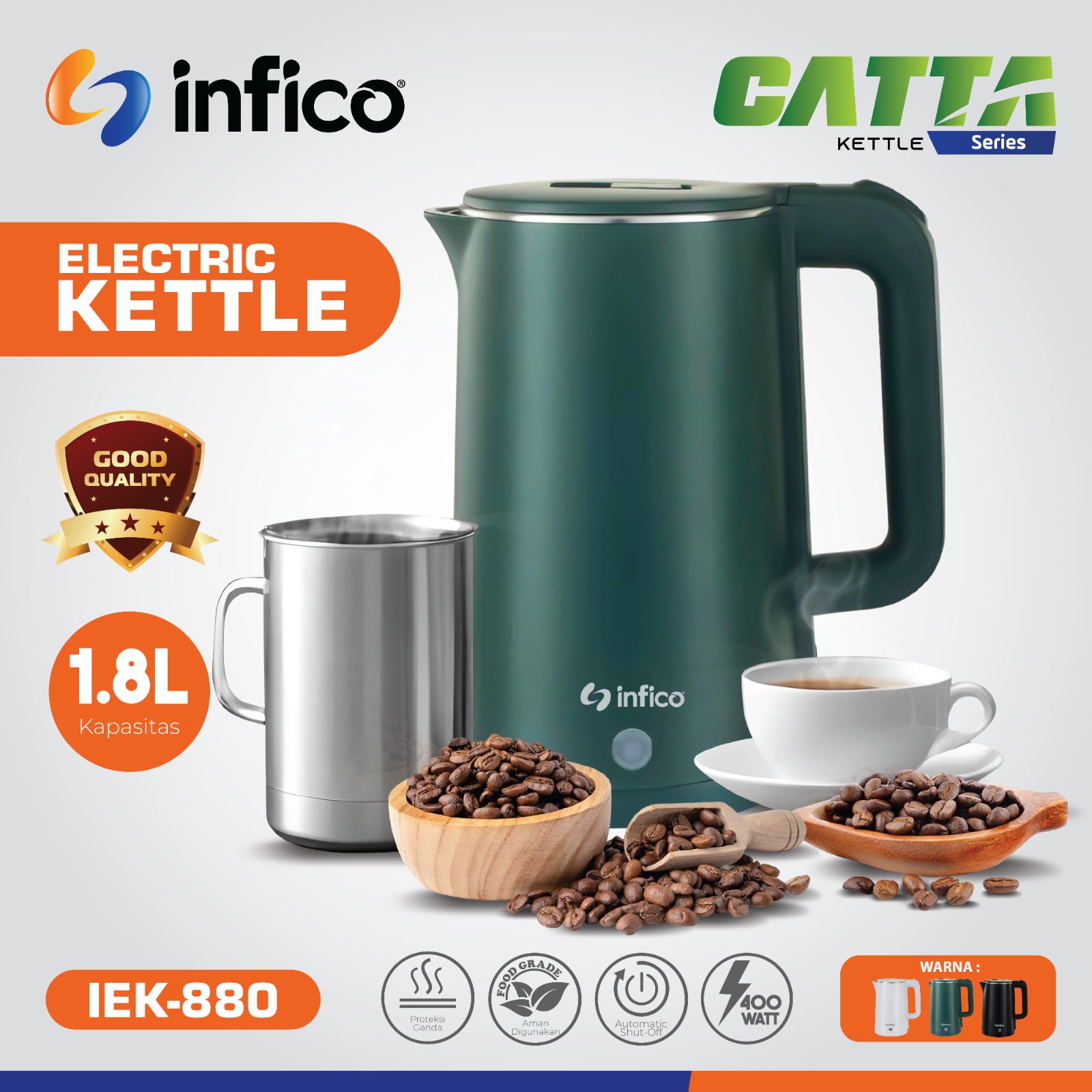 INFICO Teko Kettle Electrik Pemanas Air Otomatis Kapasitas 2 Liter Tutup Stainless Super Cepat He...