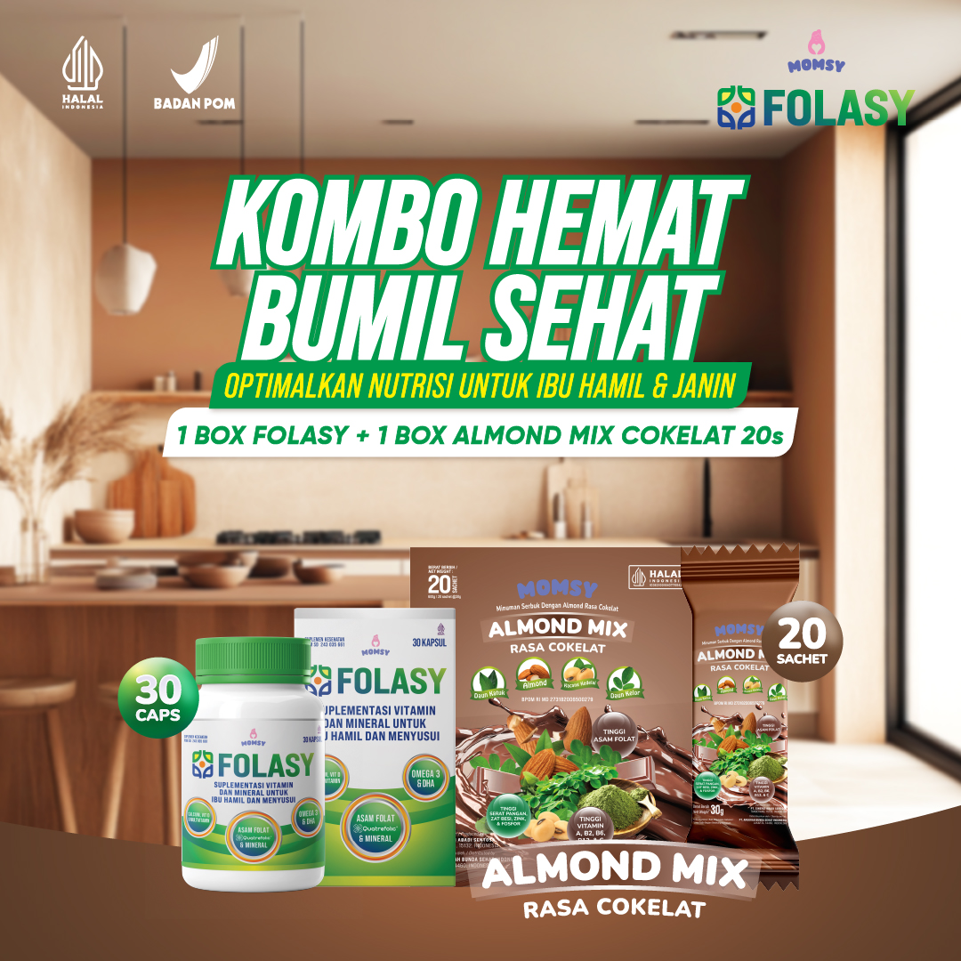 MOMSY- FOLASY [Folat Aktif] 30kapsul x Almond Mix Cokelat 20sachet