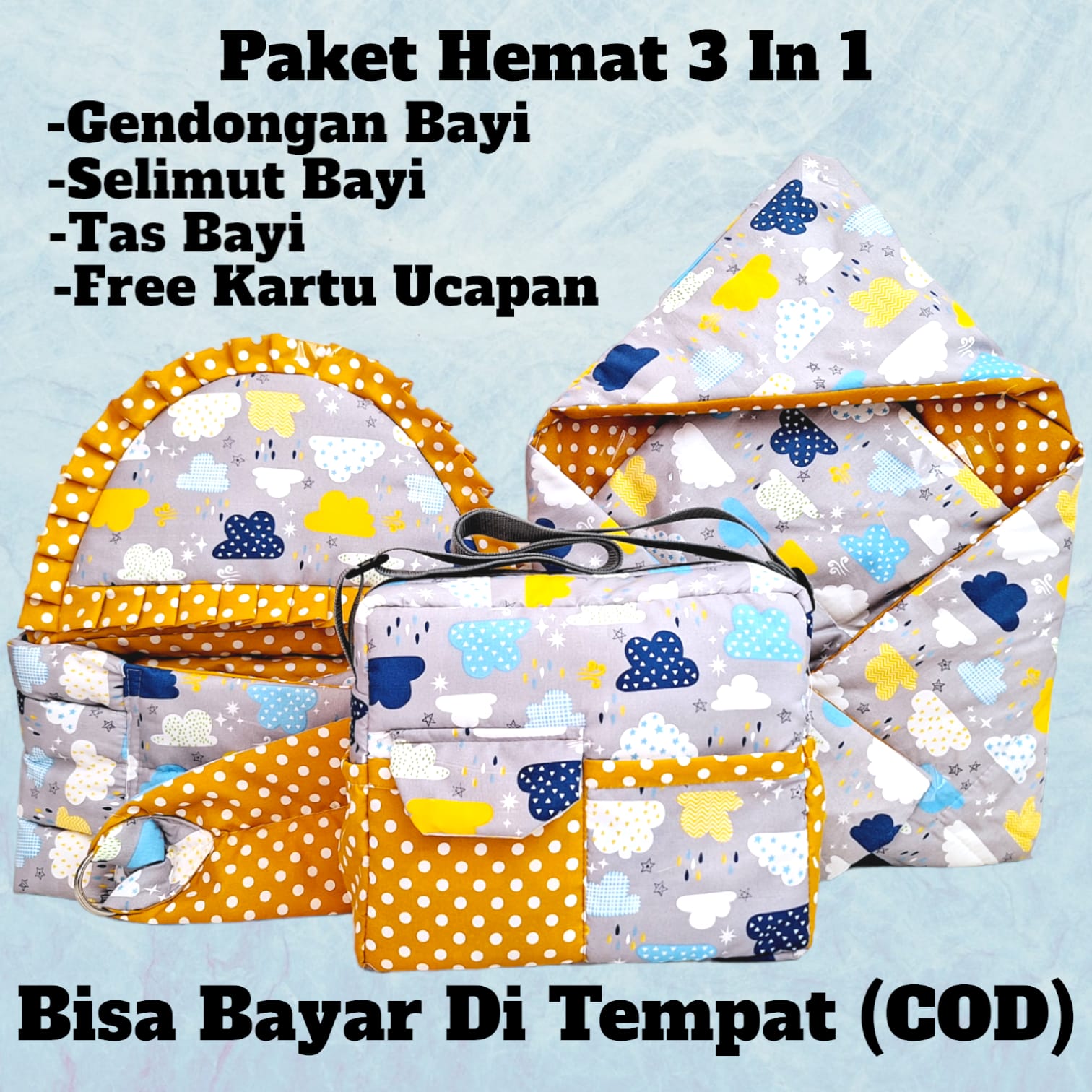 Paket Hemat (3 in 1) Tas Bayi Gendongan Samping Dan Selimut Bayi Karakter Terlaris