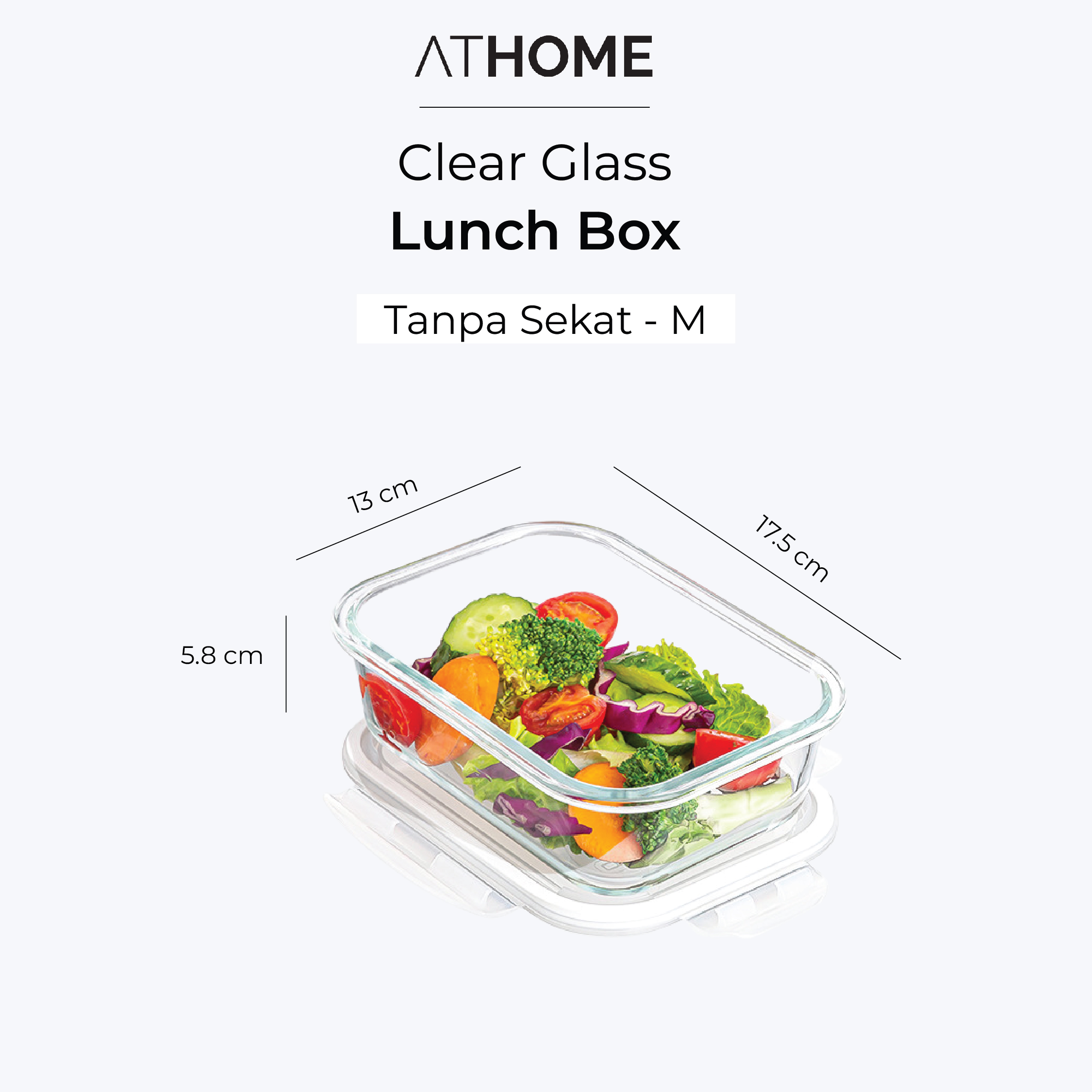 ATHOME Clear Glass Lunch Box / Kotak Makan Kaca Sekat Kedap Udara Anti Bocor