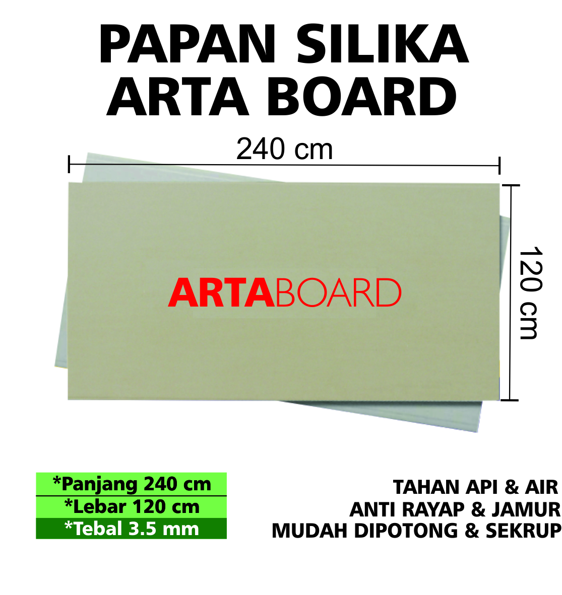 Semen board / papan semen / anti rayap / Fiber Semen / Papan Siliki Board / Grc