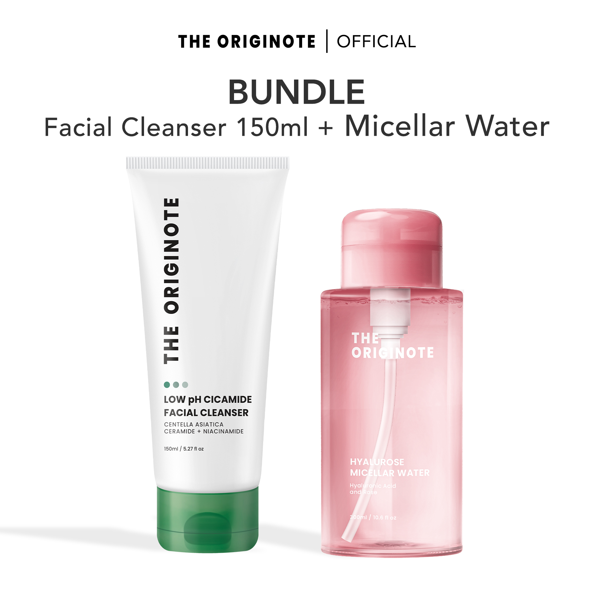The Originote Bundle Low pH Cicamide Facial Cleanser + Hyalurose Micellar Water