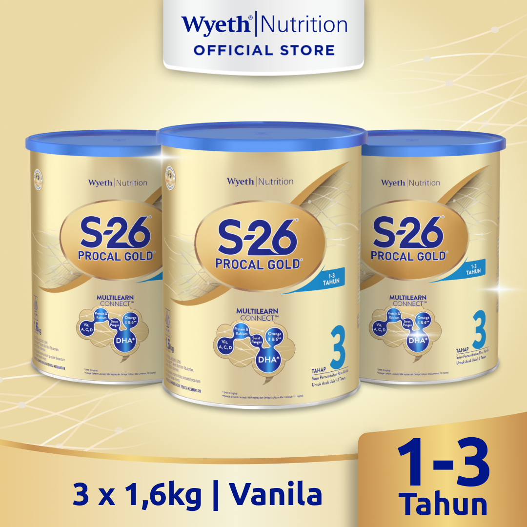 S-26 Procal Gold Tahap 3 Vanila Susu Pertumbuhan Anak Usia 1-3 Tahun Kaleng 3x1600gr