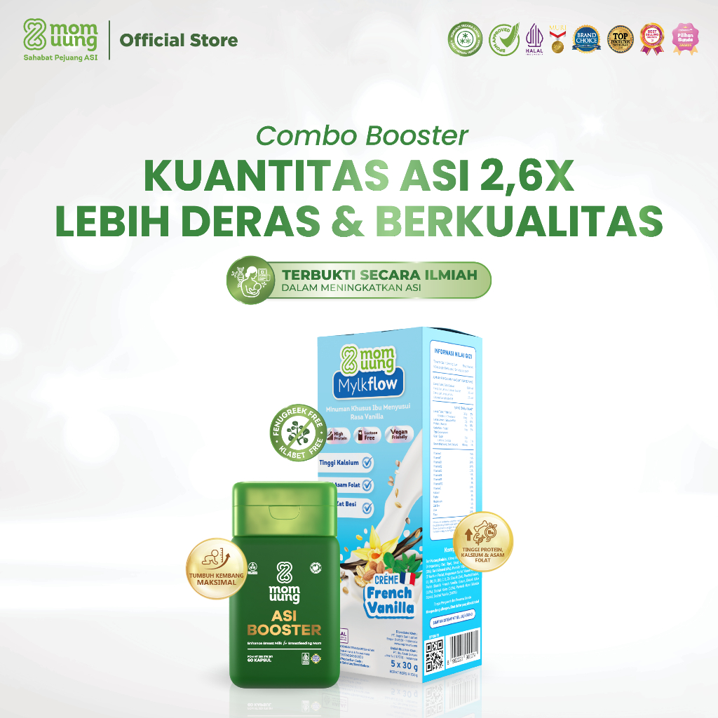 COMBO HEMAT - New ASI Booster 60 Kapsul & Susu Mylkflow 5 Sachet - Pelancar ASI Ibu Hamil & Busui - Halal BPOM