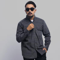 PAKAJI Kemeja Corduroy Polos Lengan Panjang Double Pocket Kemeja Pria Corduroy Kantong Dua Abu tua 3234