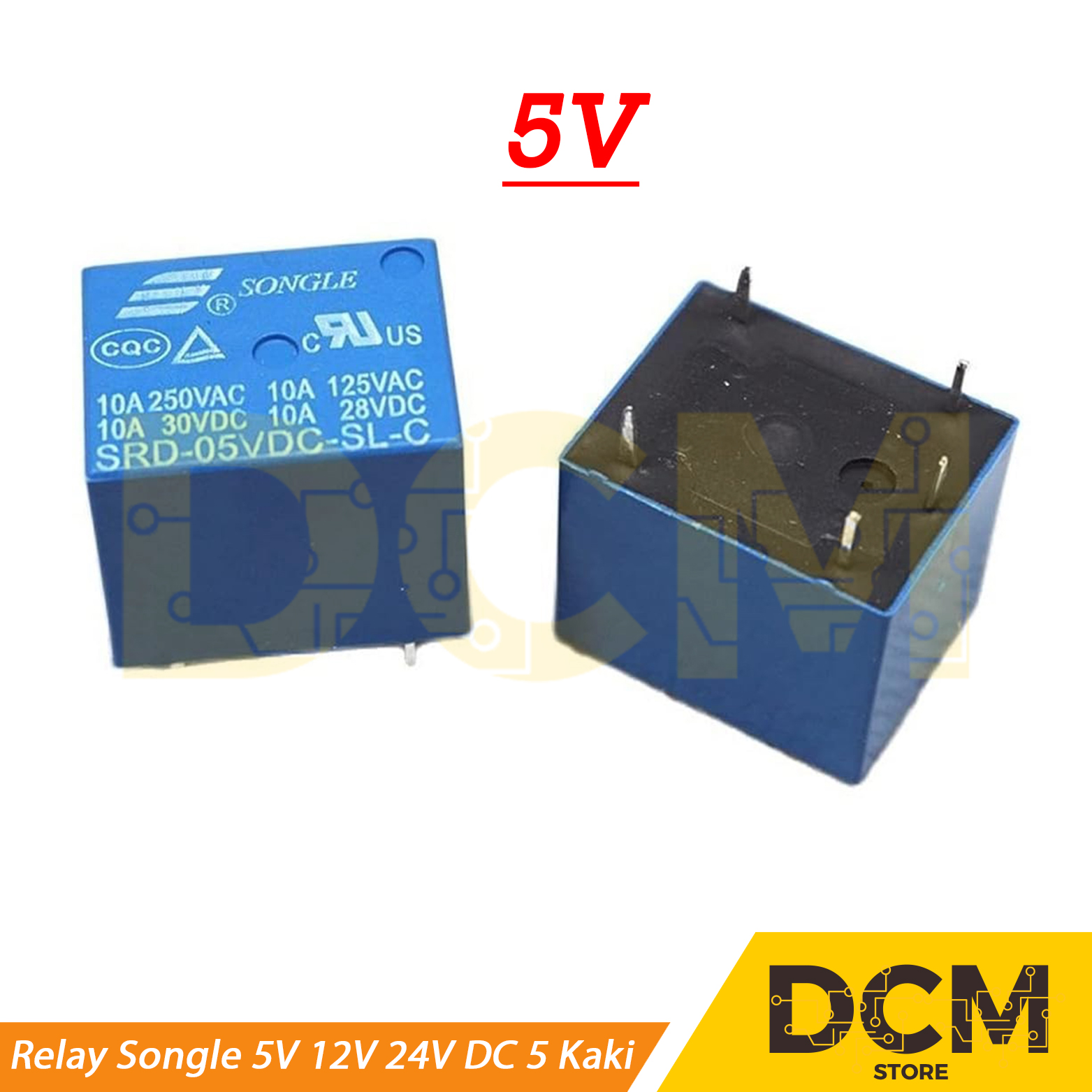 Relay Songle 5V 12V 24V DC 5 kaki pin relay SRD 5VDC 12VDC 24VDC 10A
