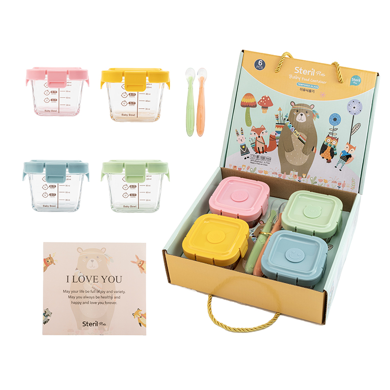 dot bayi 6 in 1 Baby Gift Set Wadah Mpasi Kaca Kado Lahiran Bayi + Sendok Mpasi Silicon Bayi Mangkuk makanan pelengkap kaca