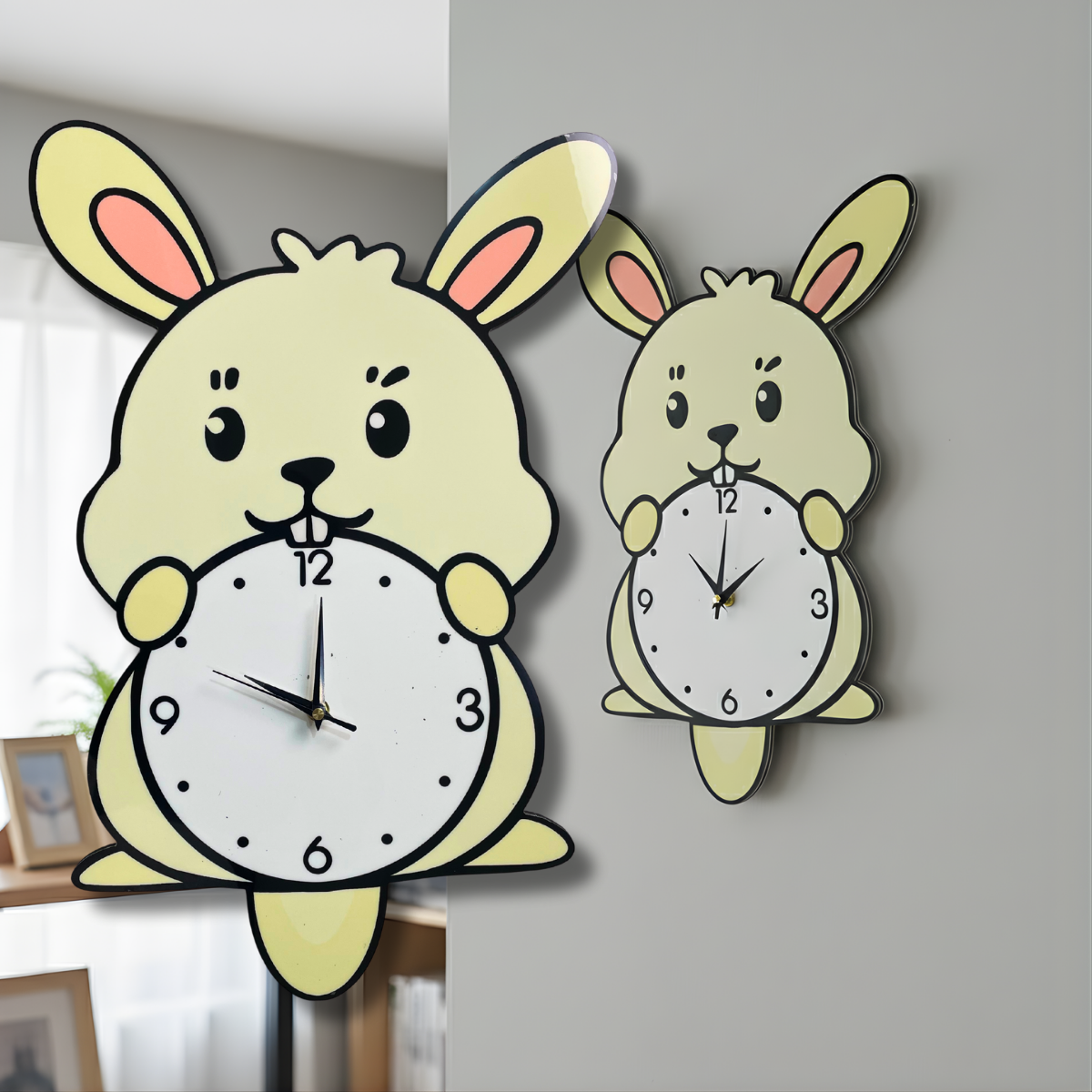 Jam Dinding Analog Kelinci/Hiasan Dinding Jam Anak Lucu/Dekorasi Rumah