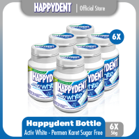 Happydent Acti White Sugar Free Bottle 56g - Permen Karet Mint Bebas Gula (6 Bottles)