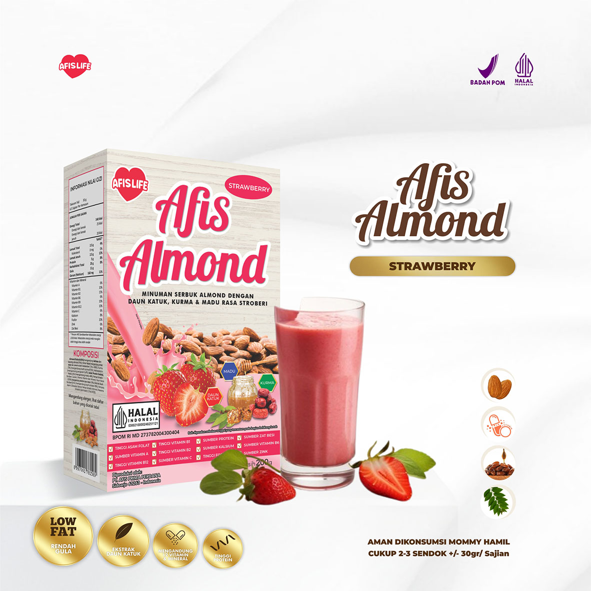 Afis Almond Plus Daun Katuk Kurma Madu 200g - Pelancar Peningkat Asi Booster Susu Pelancar ASI