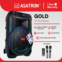 Asatron Gold 15 Inch Bluetooth Karaoke Party Speaker with Wireless Mic TWS