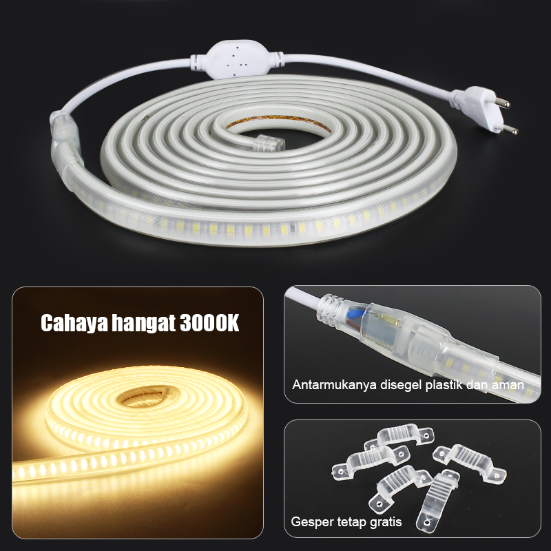 Strip Lampu 220V Super Terang Tahan Air 50M Gulungan Penuh Neon Mewah Strip Lampu Hias Luar Ruangan