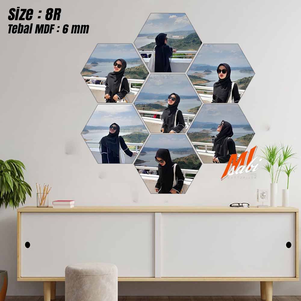 PAKET CETAK FOTO 8R DENGAN BINGKAI HEXAGONAL TERMURAH - 1 SET ISI 7-10PCS