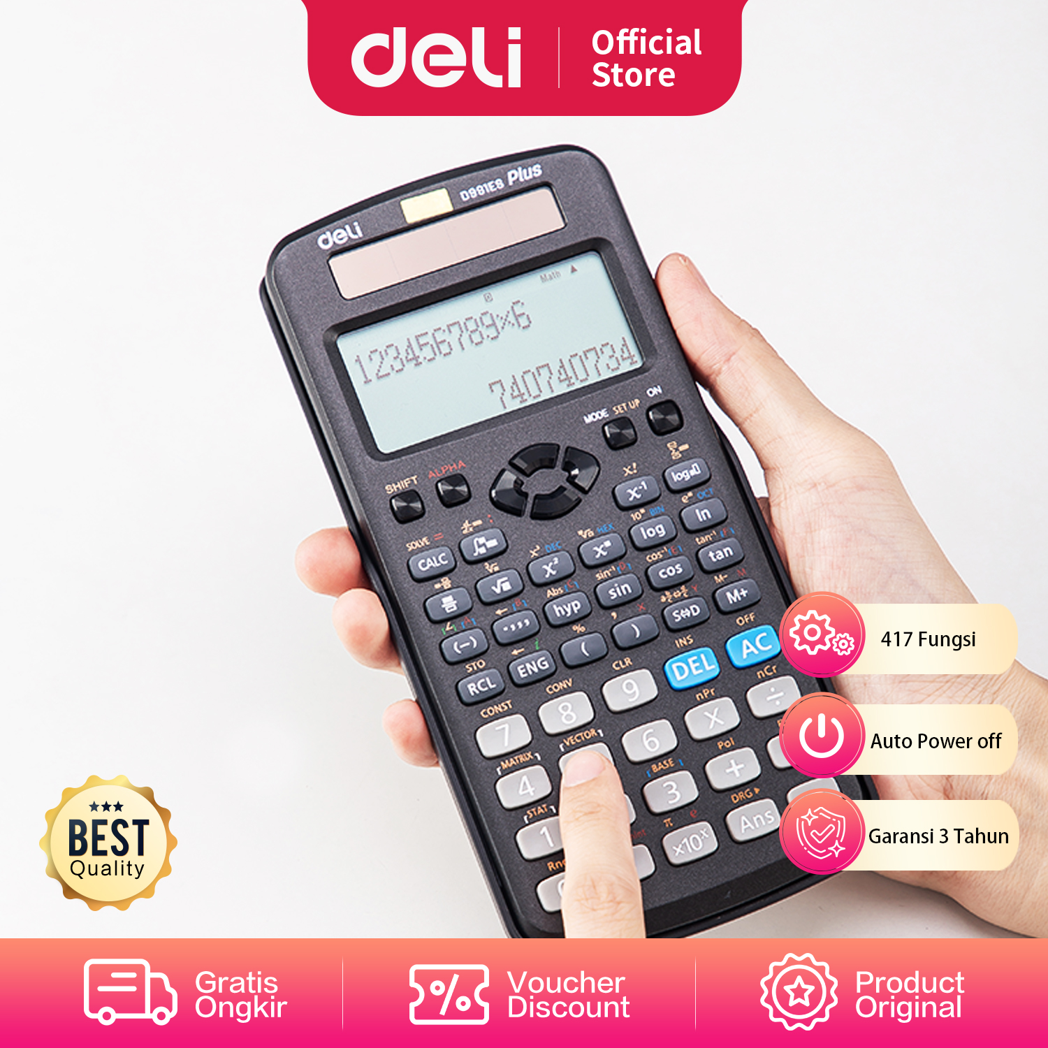 Deli Kalkulator Scientific 417 Fungsi Garansi 3 tahun sertifikat CE auto power off ED991ES