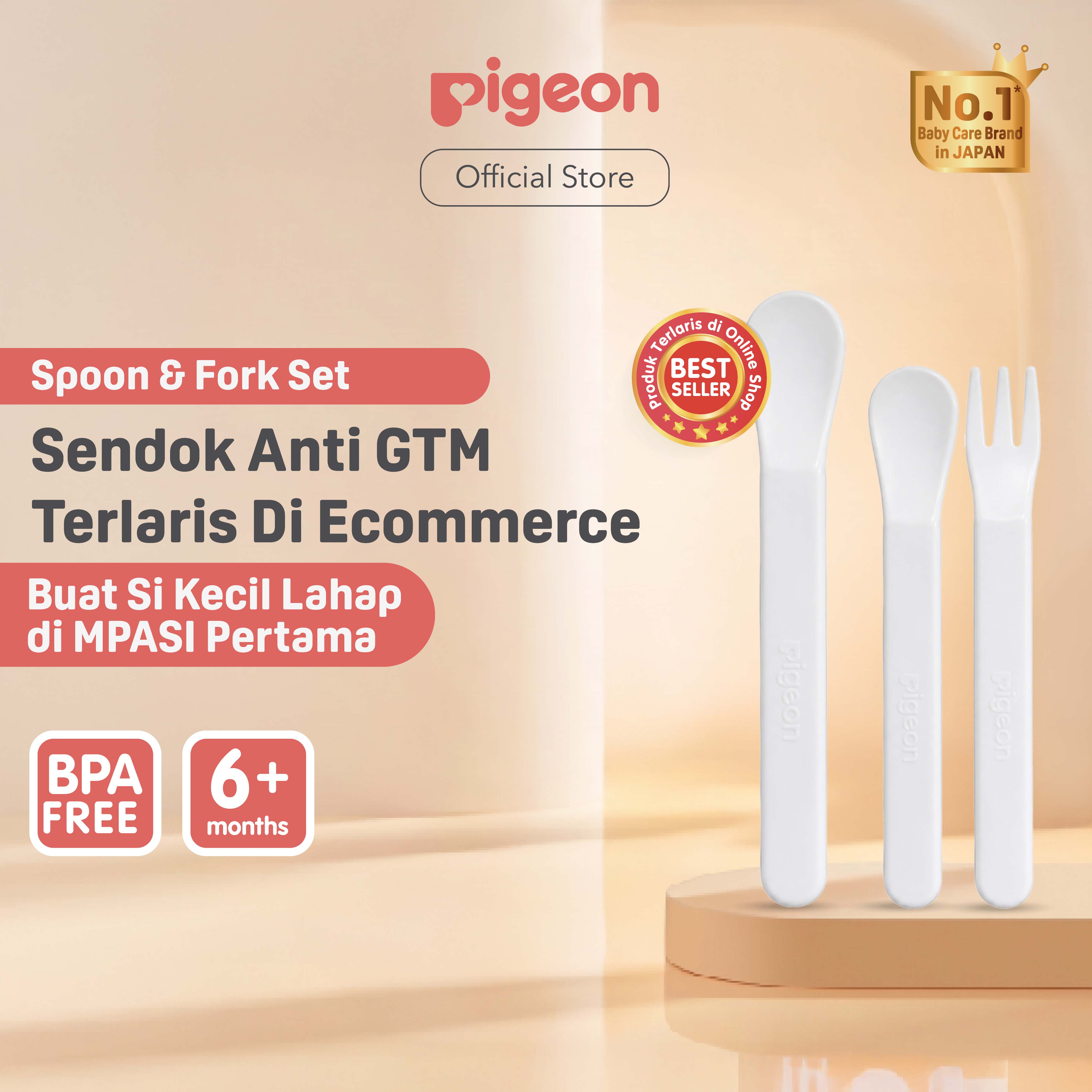 PIGEON Spoon and Fork Set | Feeding Set | Alat Makan Bayi | Peralatan Makan Bayi | Alat Makan Bayi MPASI | Sendok Garpu Bayi | Feeding Spoon | Baby Spoon | Baby Fork