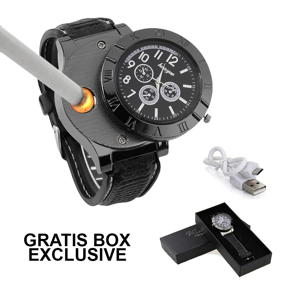 Jam Tangan Pria Korek Elektrik USB Api Rokok Cigarrete Lighter Watch Jam Tangan Analog jam tangan pria korek elektrik usb api rokok cigarrete lighter watch jam tangan analog