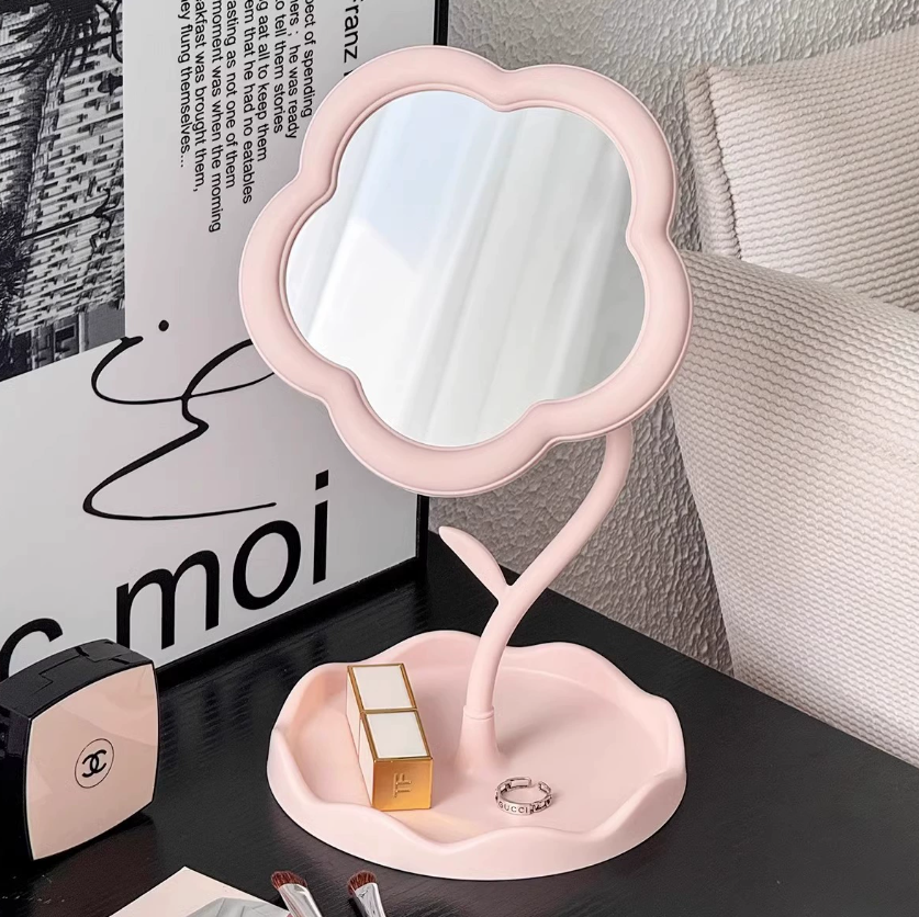 BISA GROSIR Cermin Bunga Standing Mirror Makeup Rotating/Cermin Aesthetic Kaca Meja Rias TL014