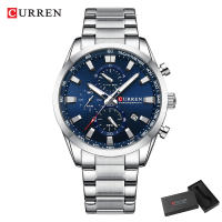 CURREN Jam Tangan Pria Kronograf Quartz Arloji Olahraga Kasual Bisnis dengan Kalender Penunjuk Bercahaya 8402