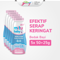 [Paket isi 5] Mitu Baby Powder Fresh & Clean Botol 50gr Extra 50% Mitu Baby Fresh & Clean Floral