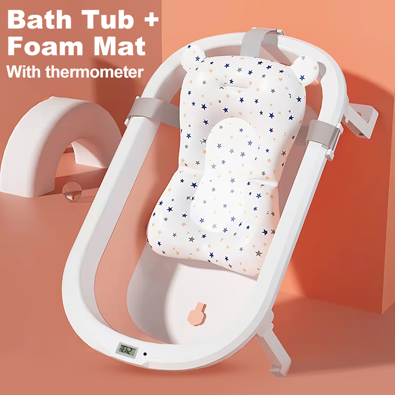 Foldable Baby Bath Tub Dengan Termometer Bak Mandi Bayi Lipat Dengan Keset Kamar Mandi Bathup Bayi