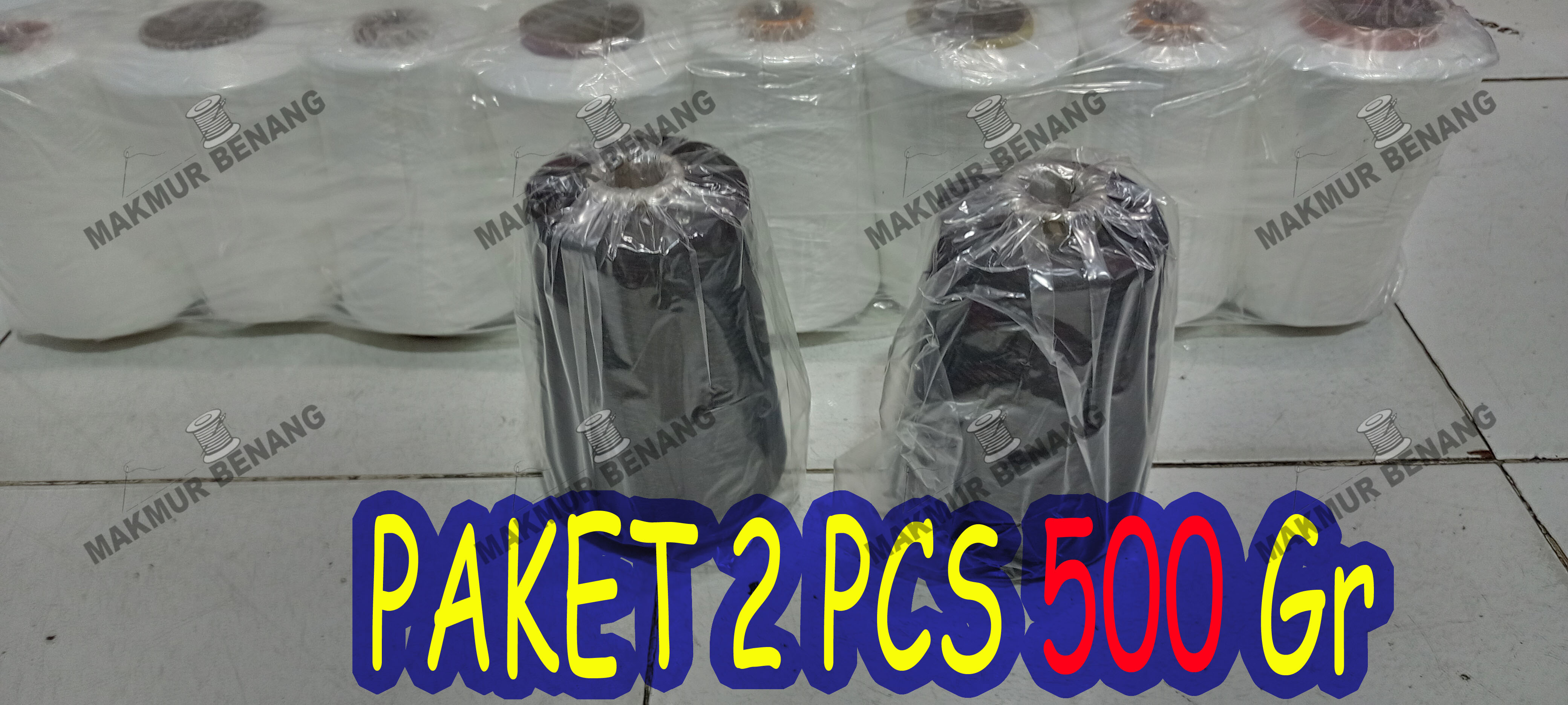 paket 2 PCS Benang Obras Polyester Warna HITAM (500 gram -+)