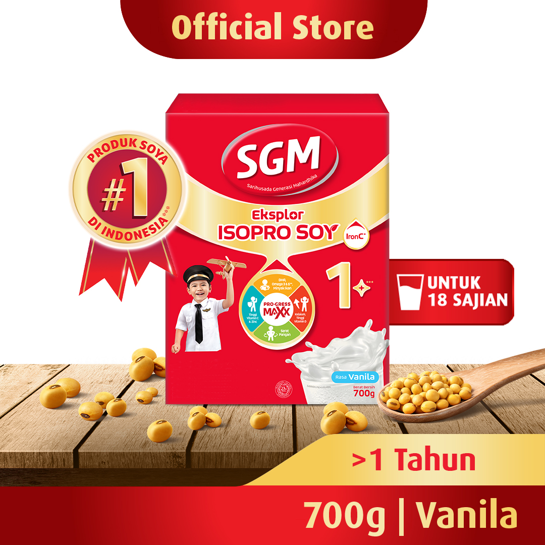 SGM Eksplor Isopro Soy 1+ Pro-GressMaxx Vanila Susu Pertumbuhan 700gr - Untuk Usia >1 Tahun