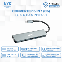 NYK USB Hub type 6 in 1 Converter Type C 3.0  IOS Android Macbook Laptop PC Smartphone C6 Linux