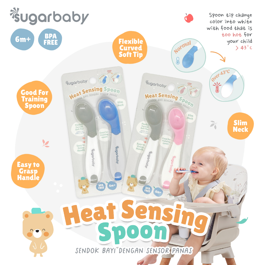 Sugar baby Heat Sensing Spoon | Sendok Makan Bayi Dengan Sensor Panas isi 2pc | razqa baby mpasi