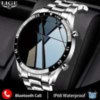 LIGE hitam smart watch tali silikon anti air Pesan panggilan Bluetooch mengingatkan pelacak kebugaran jam tangan pria