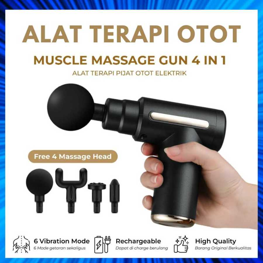 Alat pijat Massage Gun getar elektrik seluruh badan 4 in 1 / Massage Gun (Pistol pijat otot jarin...