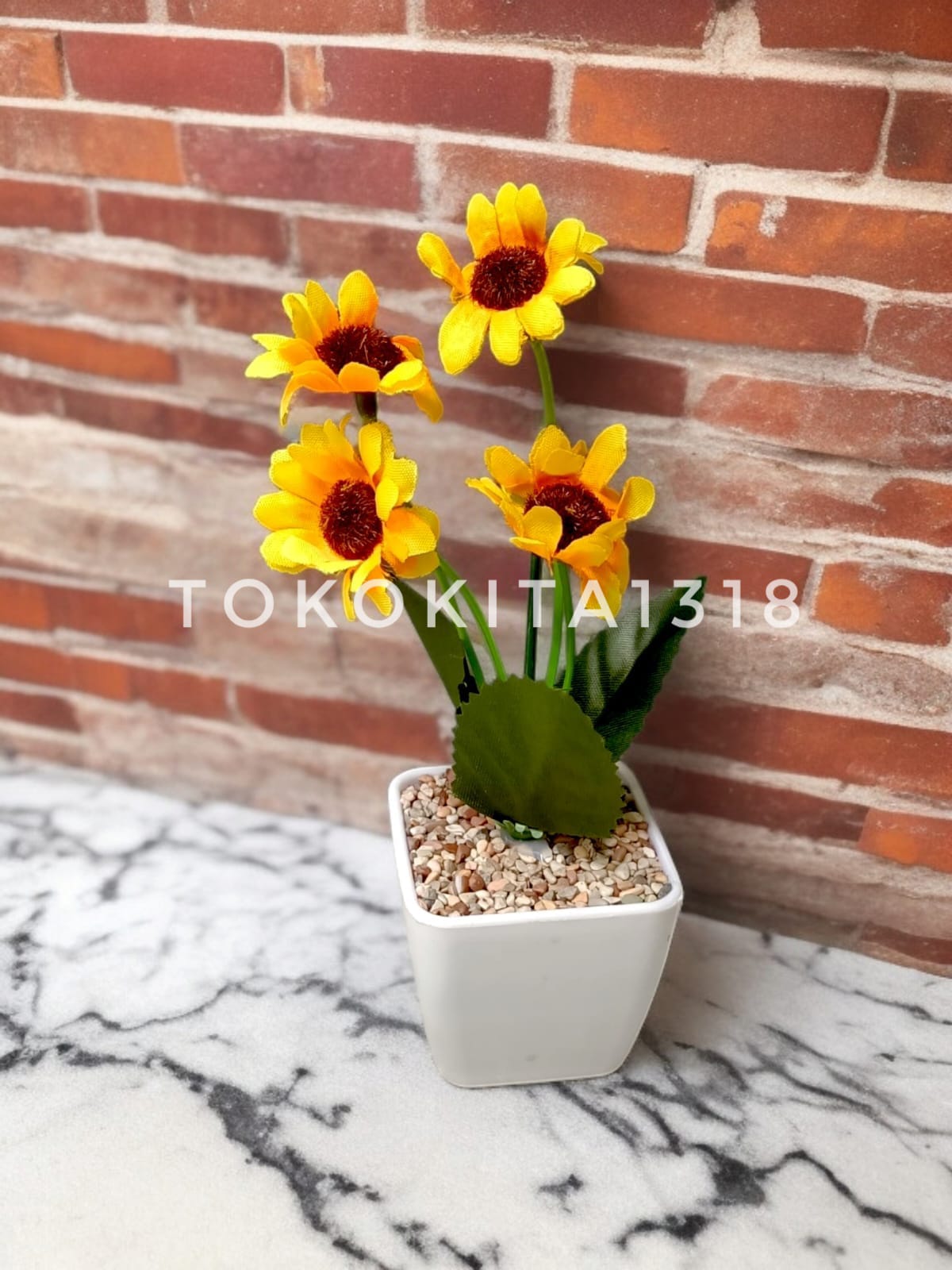SET BUNGA MATAHARI DENGAN POT PLASTIK MINI ARTIFISIAL ARTIFICIAL FLOWER DEKORASI RUMAH SHABBY CHIC