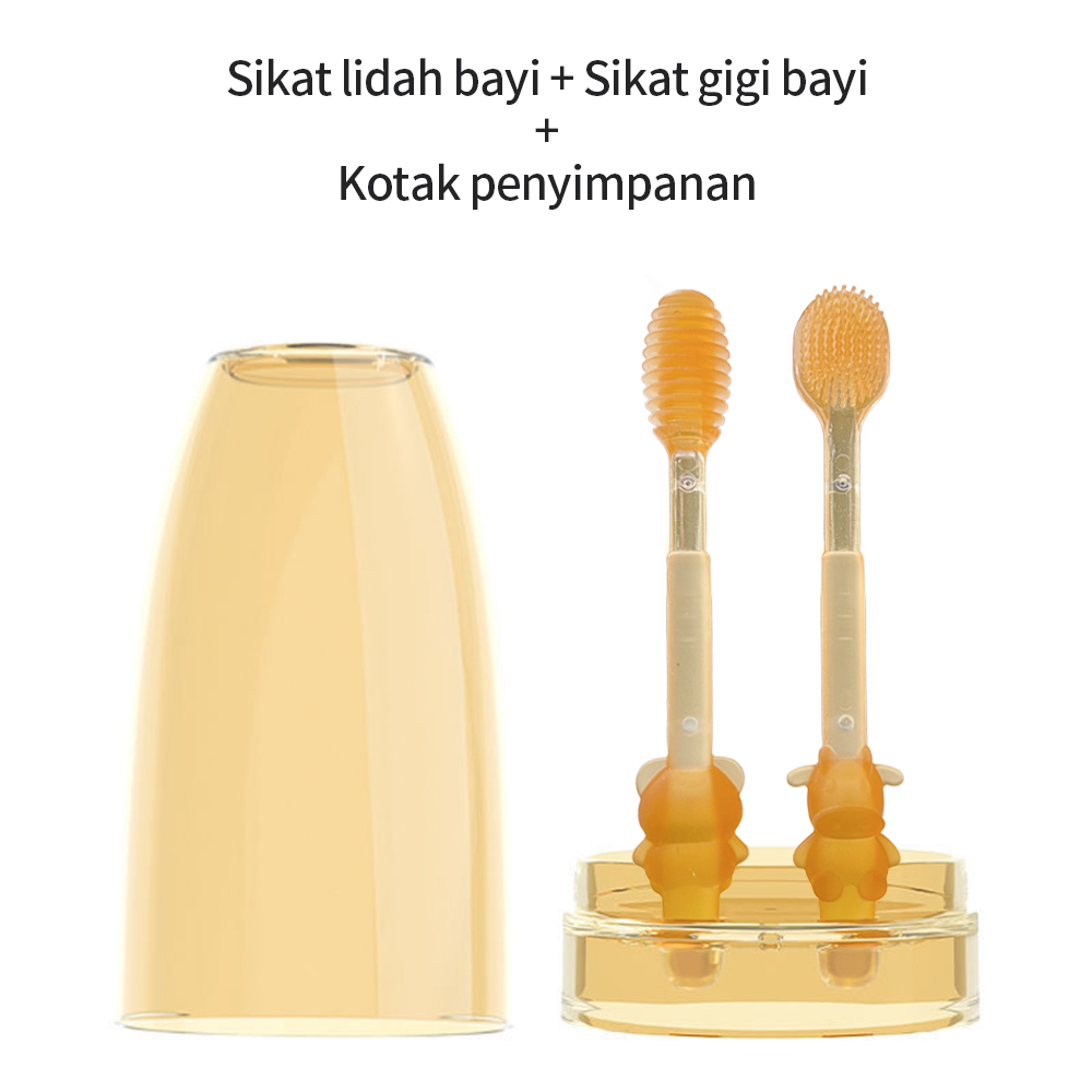 sikat lidah bayi silikon lembut sikat gigi bayi pembersih lidah bayi 2 in 1