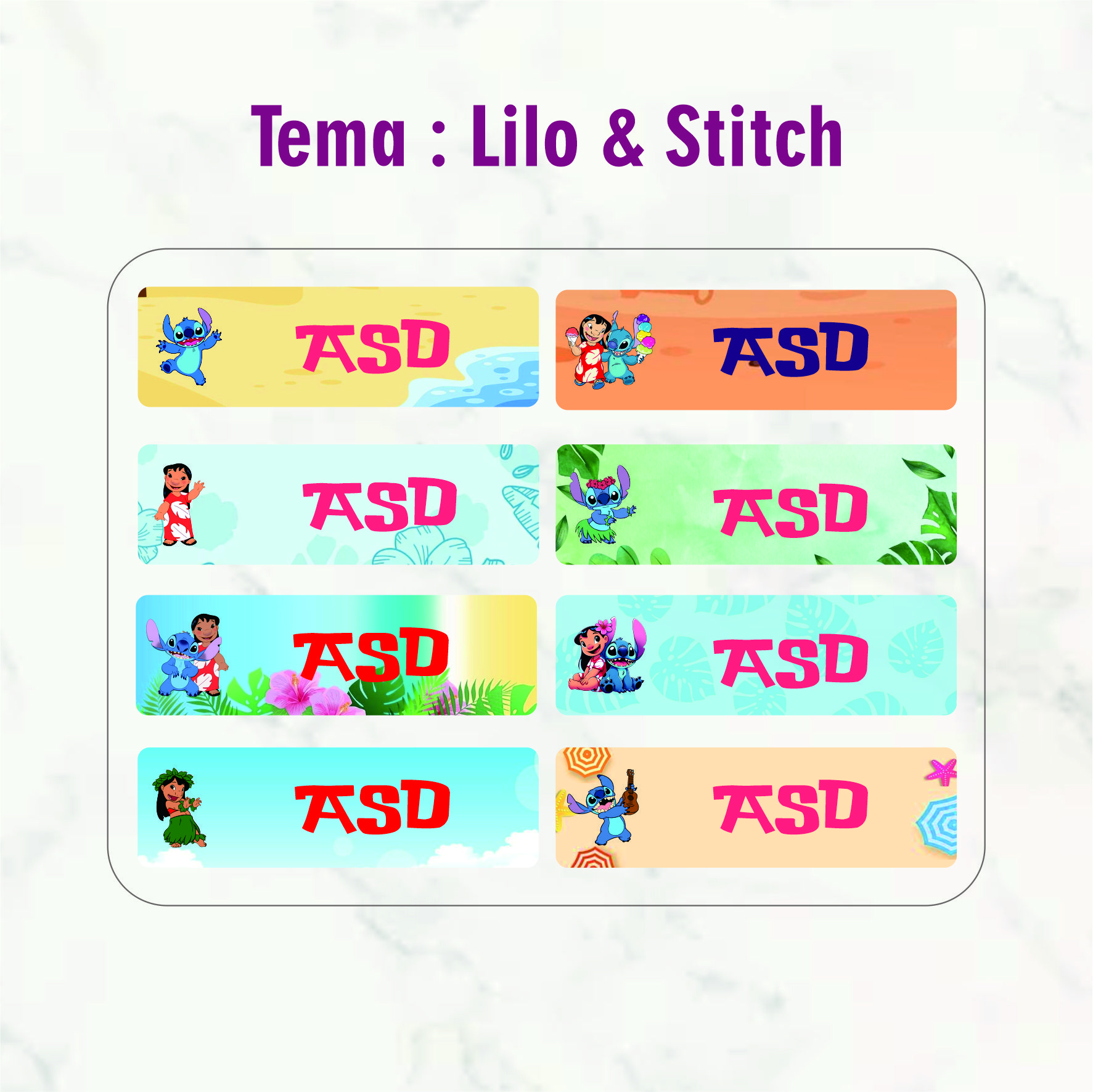 Stiker Label Nama Anak Custom Ukuran Xs isi 96 pcs Label Nama Anak Waterproof Tahan Air Stiker Pensil Warna Label Pensil Label Botol Minum sticker tempat makan stiker mainan Warna Warni Disney Tsum Tsum karakter