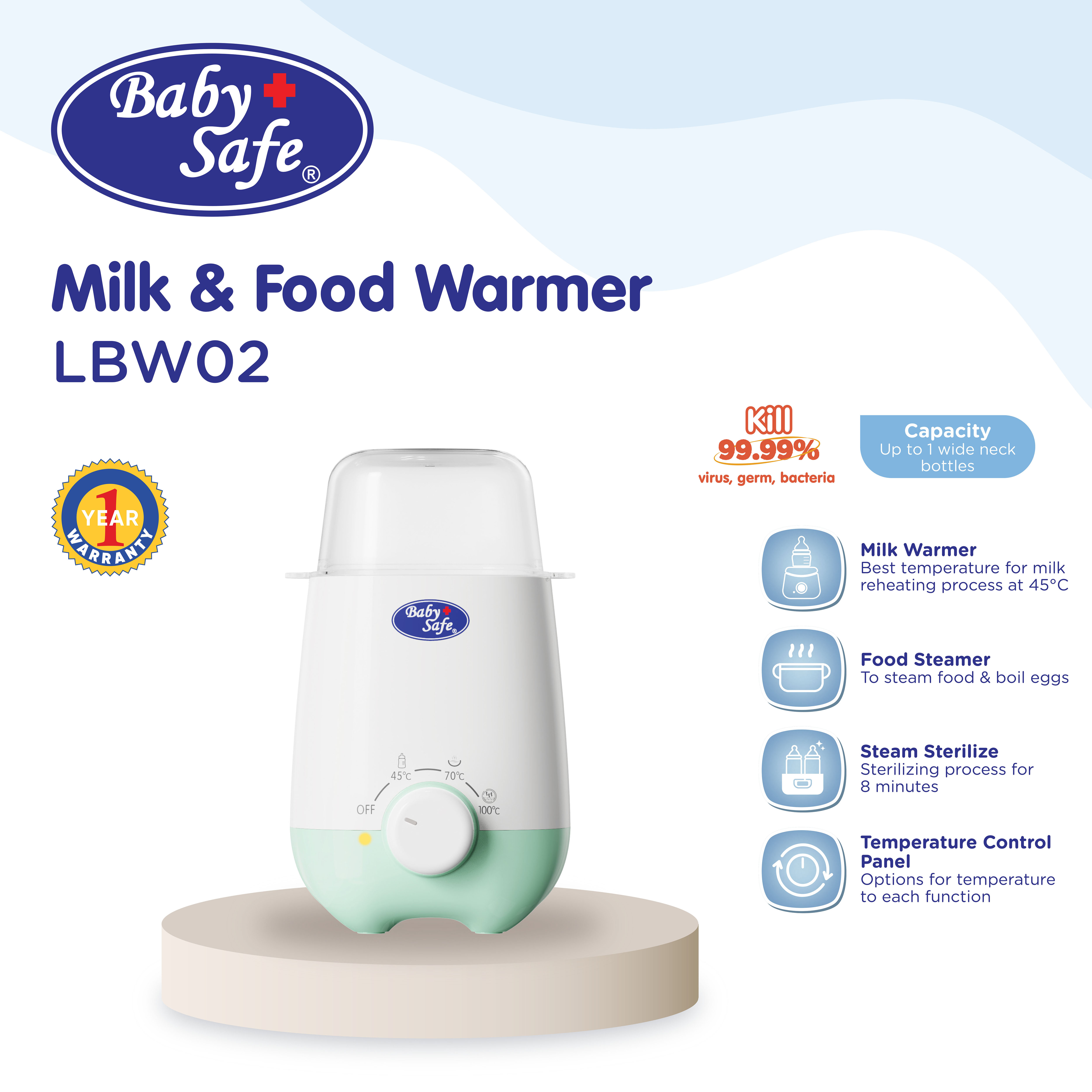BabySafe LBW02 BabySafe - Alat Steril Botol Susu 4in1 | Alat Steril dan Penghangat Makanan | Alat Steril Botol Susu dan Perasan Jeruk | Alat Steril Botol Mencairkan ASI & Penghangat Susu