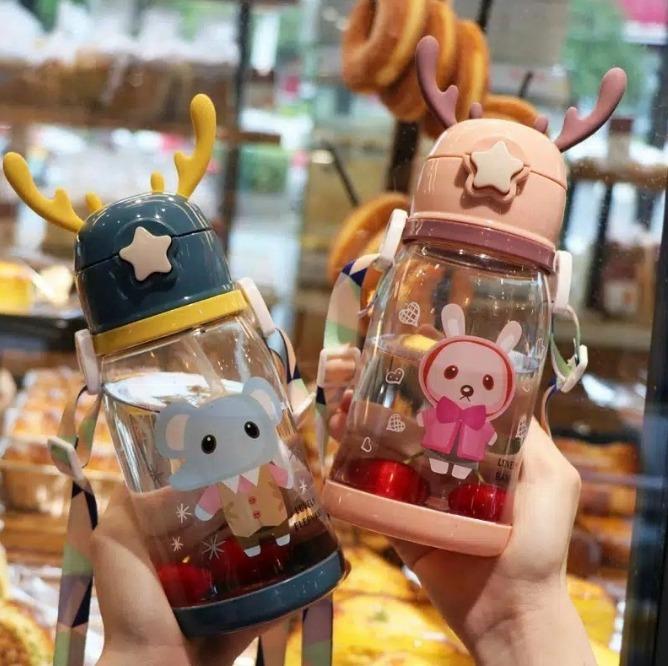 Botol Minum Anak Tanduk Rusa Tali Panjang Botol Sedotan Tali Portable PREMIUMMART