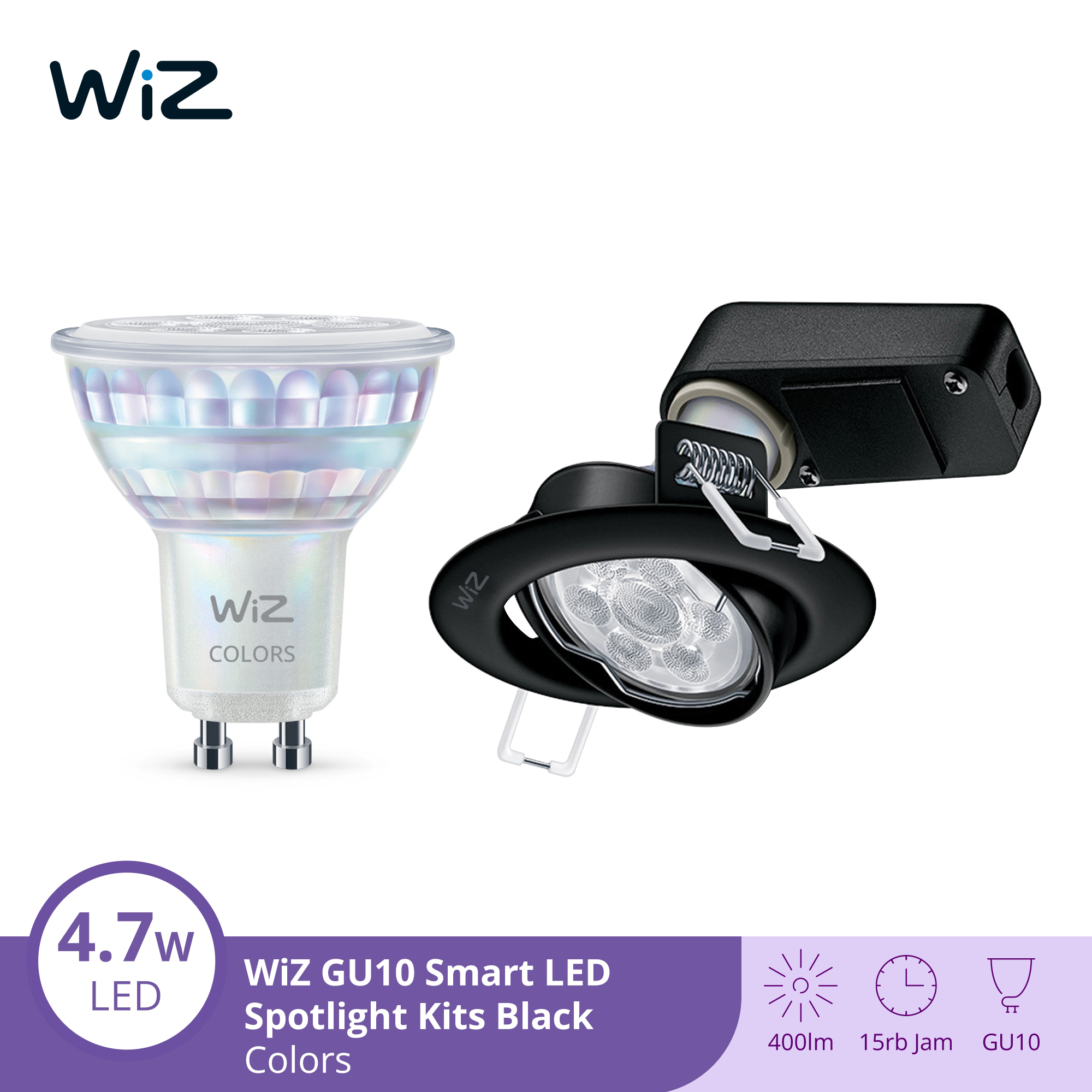 WiZ Lampu Smart LED Spotlight GU10 47W Kits Black (Hitam) - Lampu Sorot