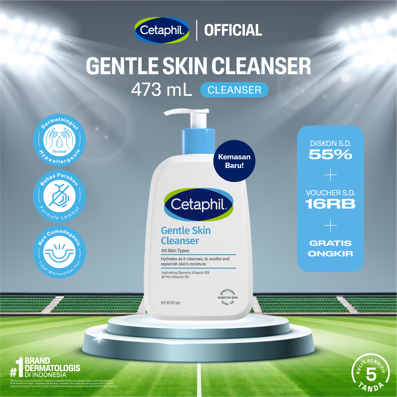 Cetaphil Gentle Skin Cleanser 473ml dengan Niacinamide Glycerin dan Panthenol Sabun Pembersih Muk...