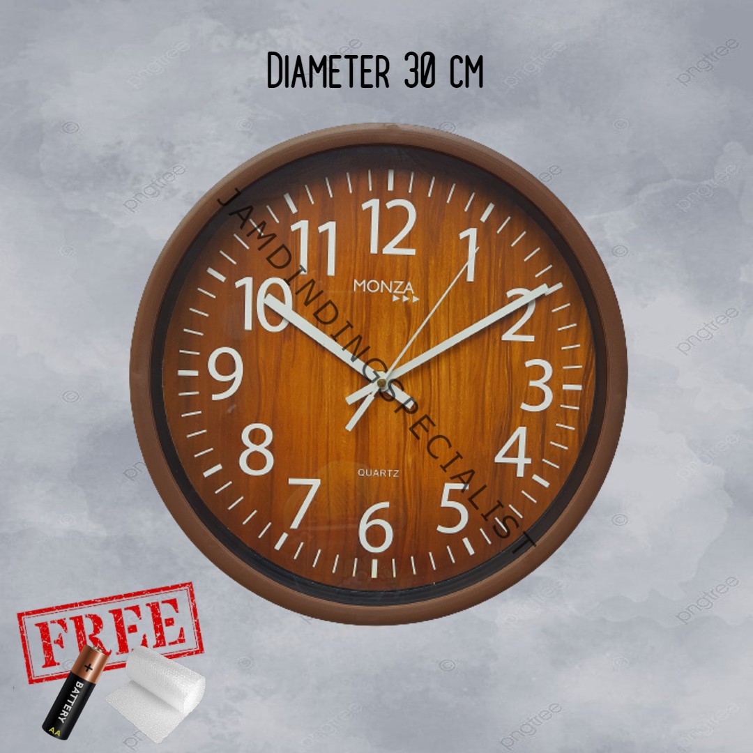 JAM DINDING VINTAGE JAM DINDING MOTIF KAYU TEBAL DIAMETER 30CM MONZA M5 VINTAGE KAYU