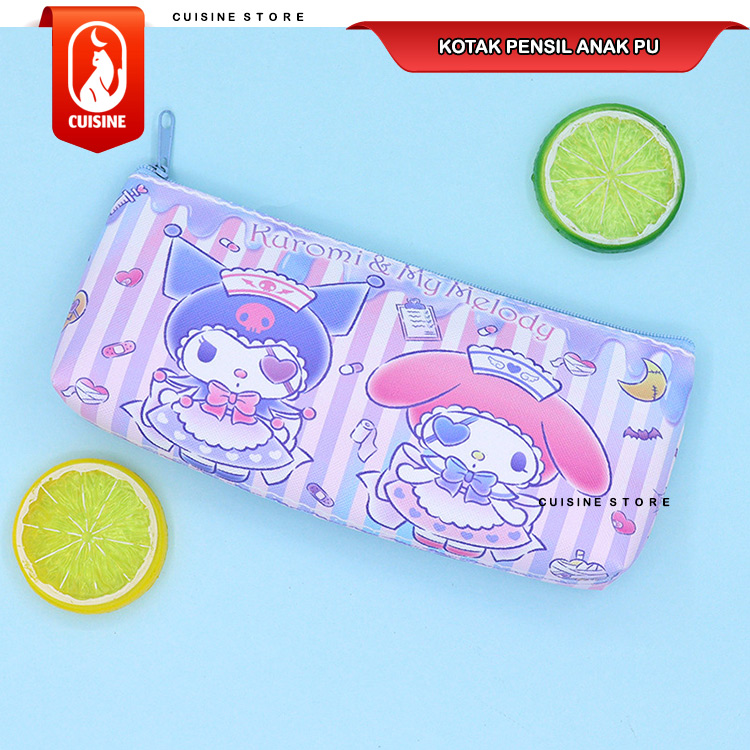 Kotak Tempat Pensil Anak Gambar Kuromi Melody Cinnamoroll Capybara Model Resleting Bahan PU