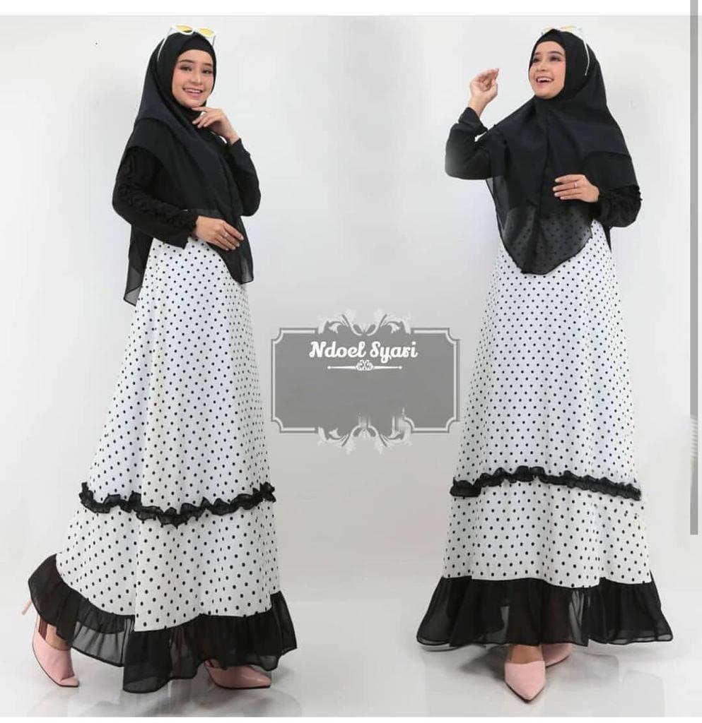 Baju Muslim Modern Gamis Ndoel Syari Dress Cotton Mix Wolfice (Free Hijab/Khimar) Gamis Trendy Gaun Modern Casual Baju Modis Panjang Baju Syar’i Muslim Baju Kerja Panjang Dress Pesta Murah Terbaru Wanita Syari