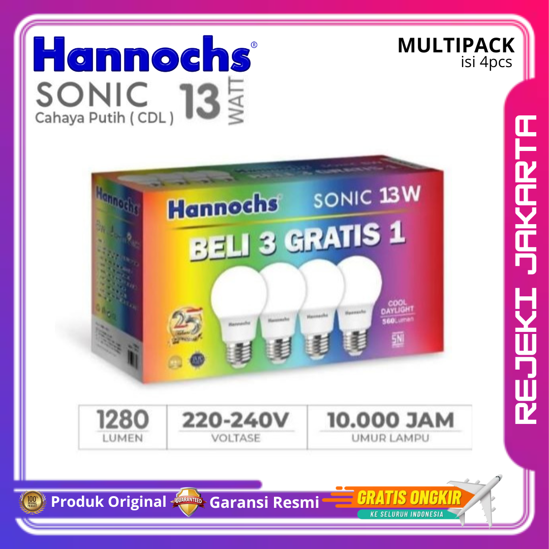 Hannochs Lampu LED Paket MultiPack Beli 3 Gratis 1 Sonic 18W 13W 10W 6W Cahaya Putih - GARANSI RESMI