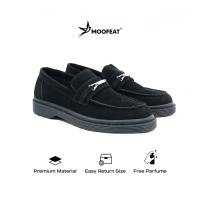 Moofeat Zora - Sepatu Penny Loafers Suede Kulit Casual Pria Wanita Black