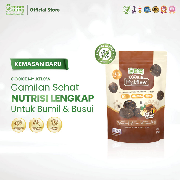 Mom Uung Cookie Mylkflow 120 gr - Snack Sehat Tinggi Protein Kaasium & Asam Folat - Rendah Gula - Lactose Free Pelancar ASI