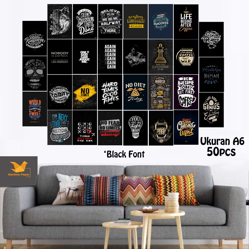 POSTER MOTIF BLACK FONT 50 PCS / POSTER DINDING AESTHETIC / POSTER A6 A5 A4 / POSTER DINDING KAMAR / POSTER / STICKER DINDING KAMAR / HIASAN DINDING