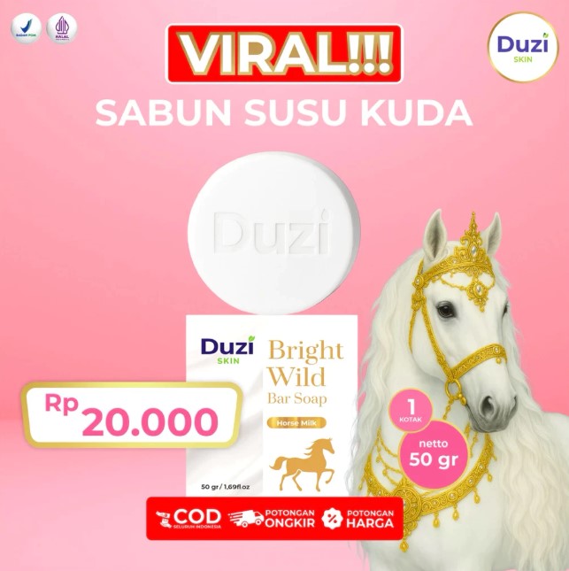 Duzi Skin Sabun Susu Kuda Bright Wild Sabun Batang untuk Kulit Cerah Lembut & Ternutrisi 50gr