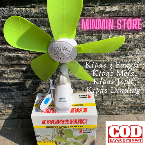 MinMin Store KAWASHUKI KS 750 20W 5 Daun Kipas - Kipas Angin Jepit 3in1 (Jepit-Meja-Dinding) - Ki...
