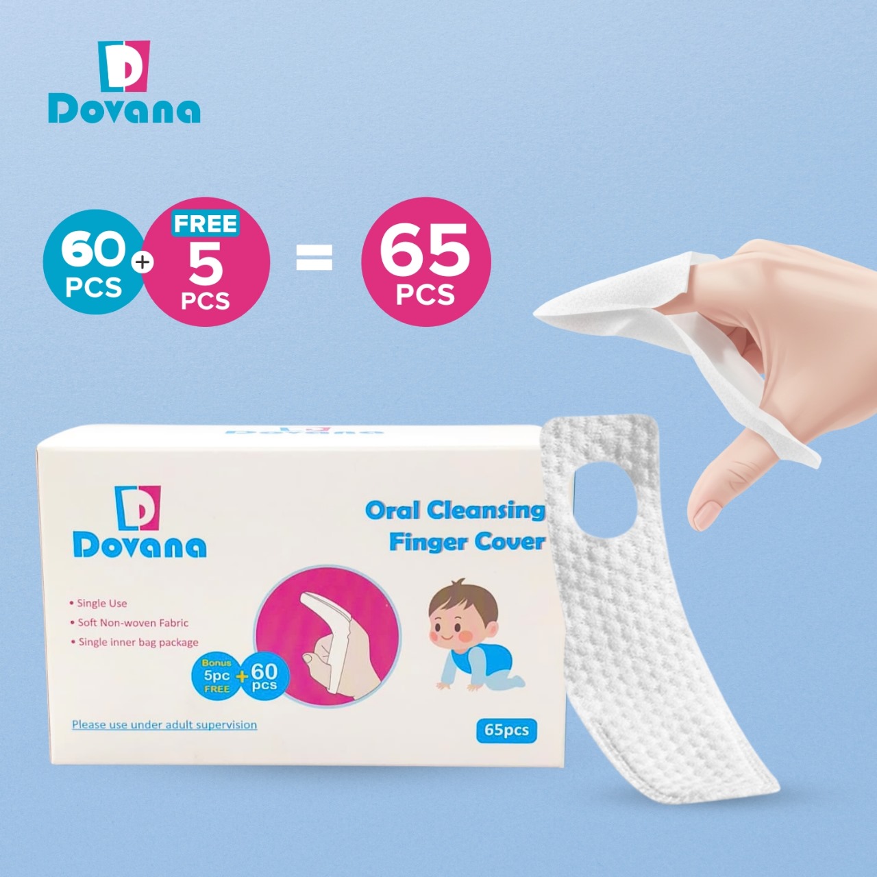 Dovana Pembersih Lidah Gigi Mulut Bayi Isi 30 Pcs Bonus 2 Pcs Tisu Jari Kasa Steril Baby Oral Cleaner Finger Wipes Dry