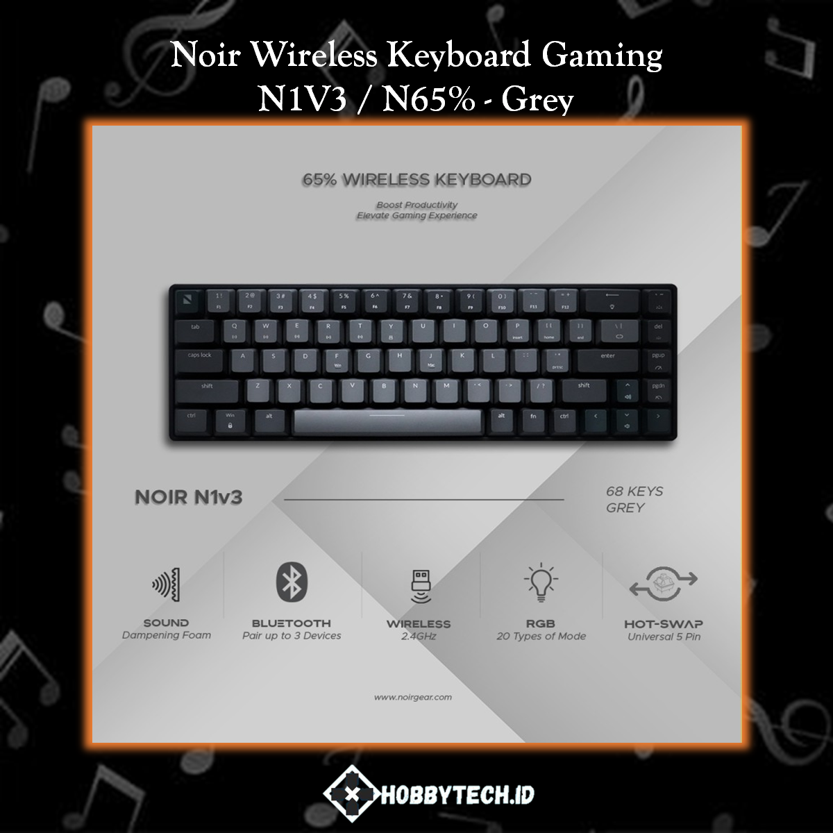 Noir N1 - 65% Wireless Mechanical Keyboard (Grey)